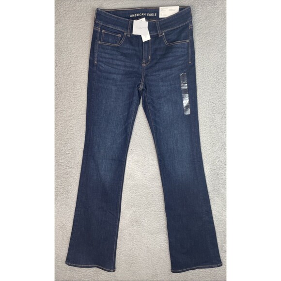 American Eagle Jeans Kick Boot Women 10 30x36 Blue Dark Wash X-Long Low Rise NWT - Picture 1 of 9